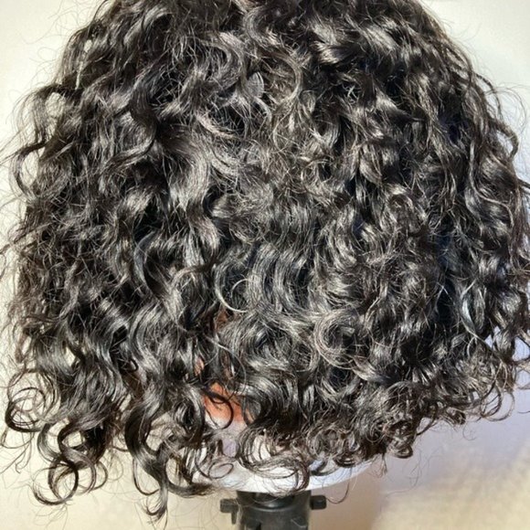 Short Bob Curly Human Hair Lace Front Wig - Picture 9 of 15
